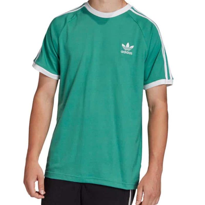 Adidas Green/White 3-Stripes Tee.