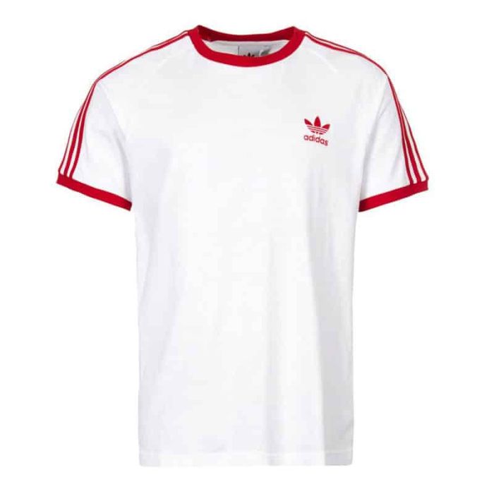 Adidas White/Red 3-Stripes Tee.
