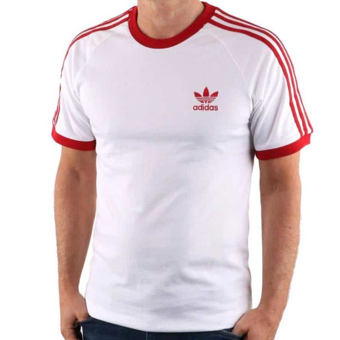 Adidas White/Red 3-Stripes Tee.