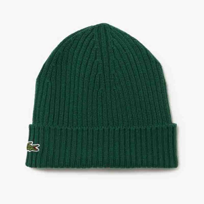 Lacoste Ribbed Wool Beanie Green.